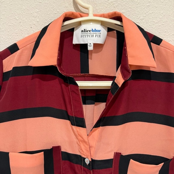Alice Blue Stitch Fix Blouse Long Sleeve with Tabs Multicolor Stripes Women’s M - Picture 2 of 12